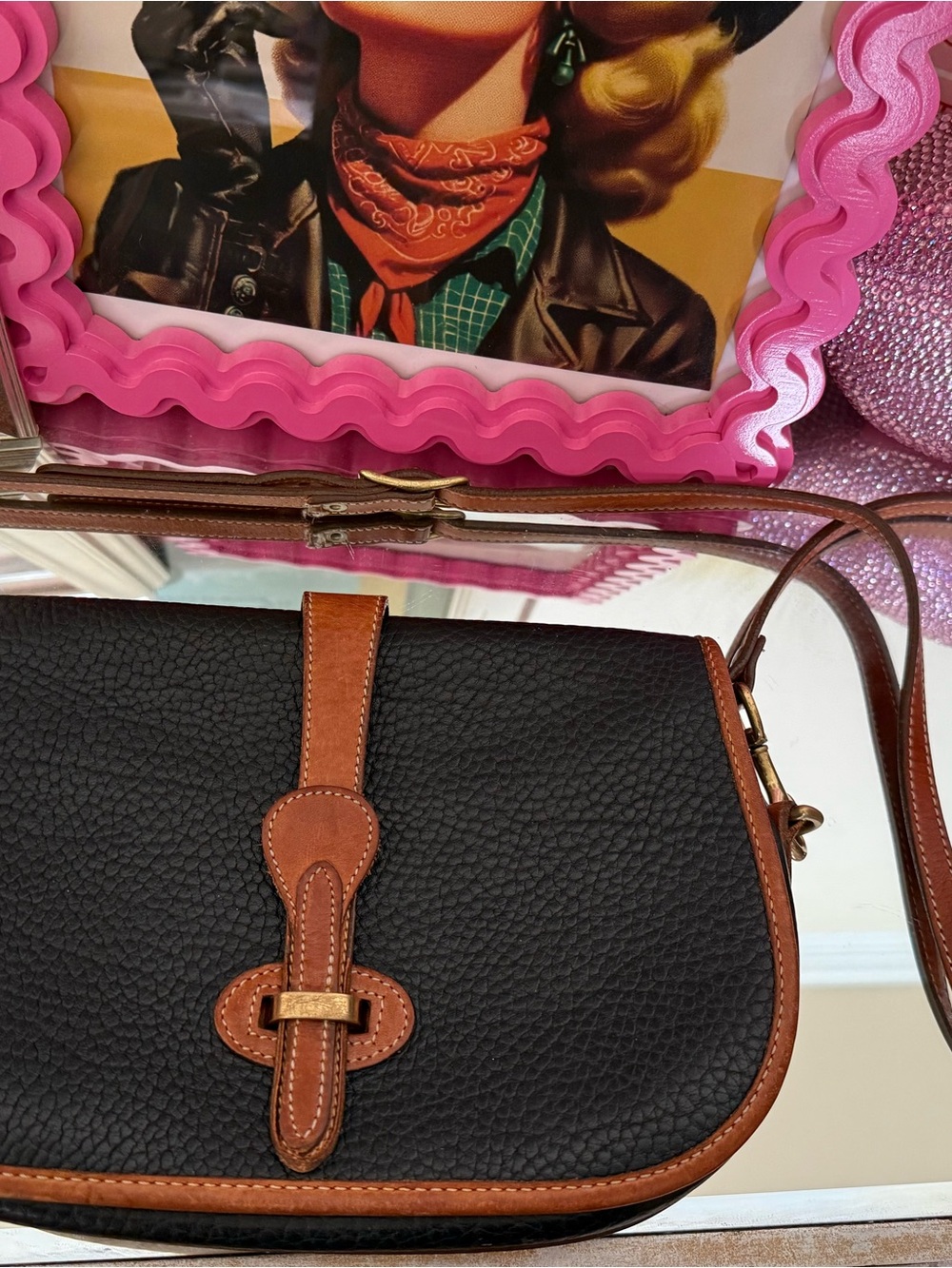 Dooney & Bourke Black Pebbled Crossbody with Brown Trim